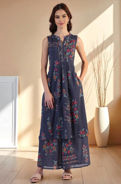 Floral Printed A-line Pure Cotton Kurta &amp; Parallel Pants Set