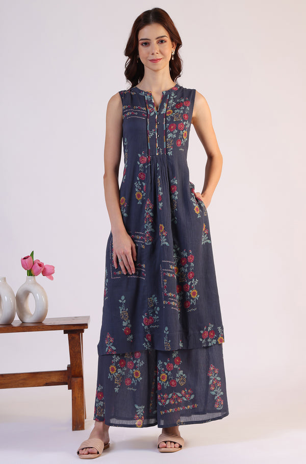 Floral Printed A-line Pure Cotton Kurta & Parallel Pants Set