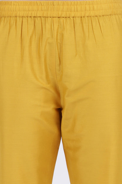 Yellow Floral Printed Chanderi Anarkali Kurta and Pants Set with Dupatta