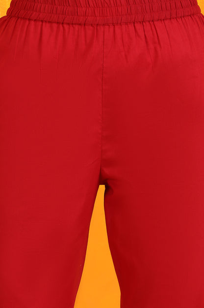 Red Floral Printed Pure Cotton Flared Kurta and Pants Co-ord Set with Dupatta