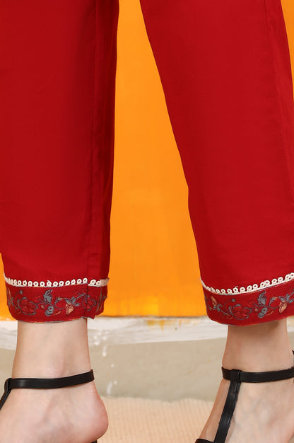 Red Floral Printed Pure Cotton Flared Kurta and Pants Co-ord Set with Dupatta