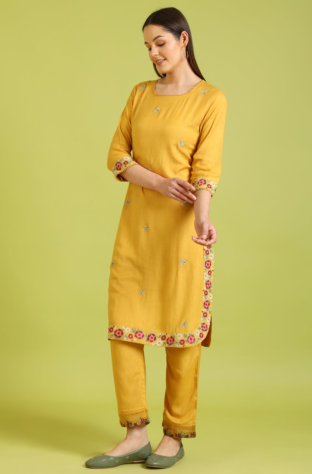 Solid A-line Rayon Kurta &amp; Straight Pant with Dupatta Set