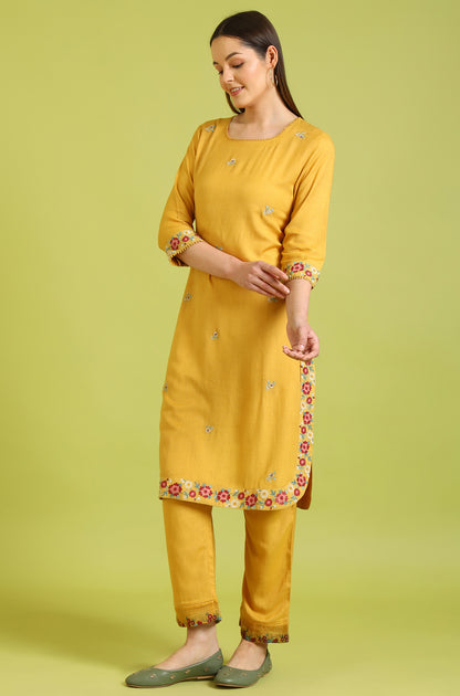 Solid A-line Rayon Kurta &amp; Straight Pant with Dupatta Set