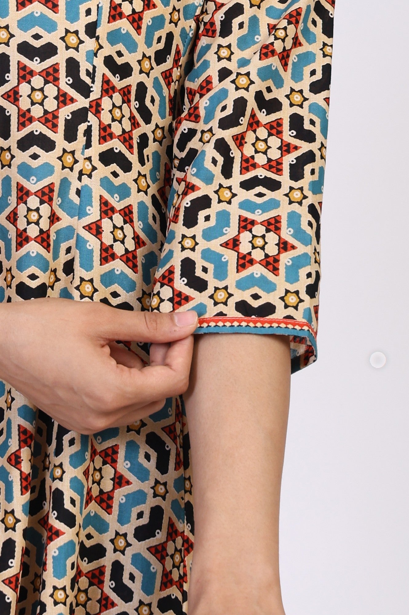 Multicolor Geometric printed Flared Cotton Kurta with Parallel Pant Set