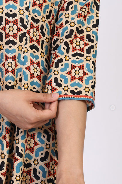 Multicolor Geometric printed Flared Cotton Kurta with Parallel Pant Set