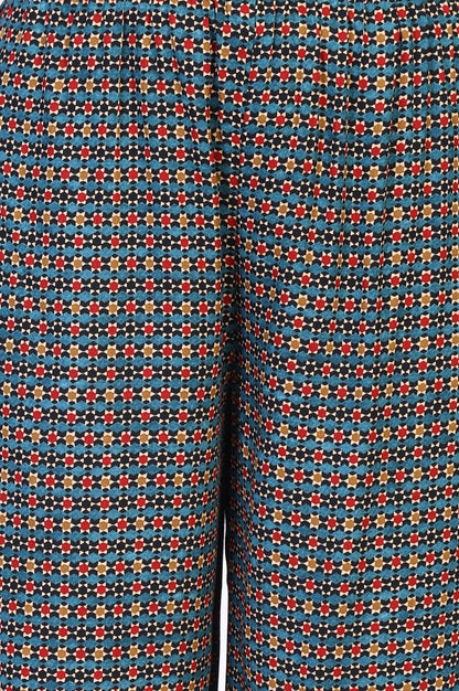 Multicolor Geometric printed Flared Cotton Kurta with Parallel Pant Set