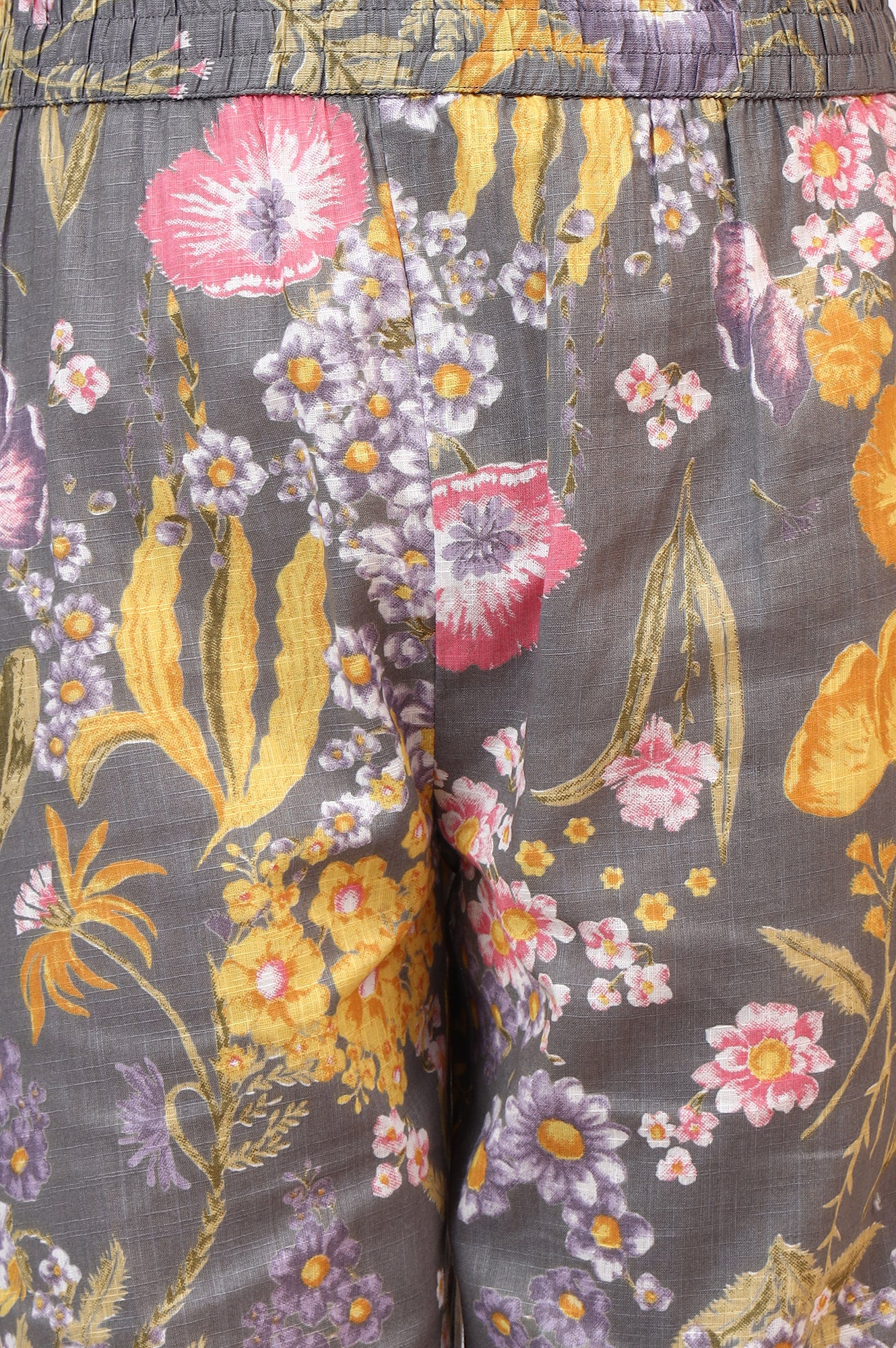 Grey Floral Printed Pure Cotton Straight Kurta and Pants Co-ord Set