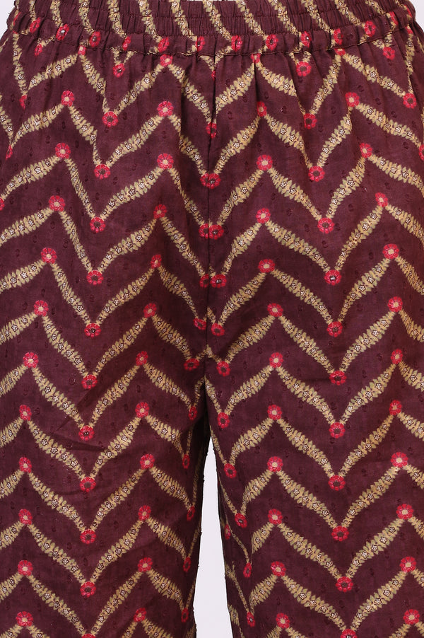 Wine Floral Printed Pure Cotton Straight Kurta and Pants Co-ord Set with Dupatta