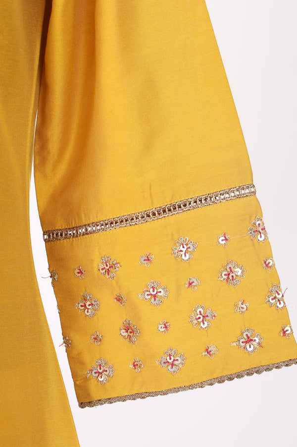 Yellow Embroidered A-Line Rayon Kurta with Straight Pant and Dupatta Set