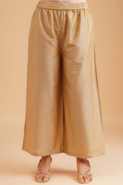 Pink Sequins Gold Printed Yarn Dyed Chanderi A-line Kurta with Parallel Pant Set