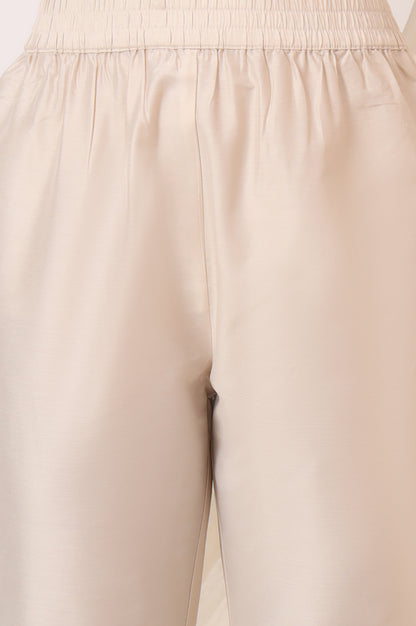 White Floral Printed Chanderi Anarkali Kurta, Pants and Dupatta Set