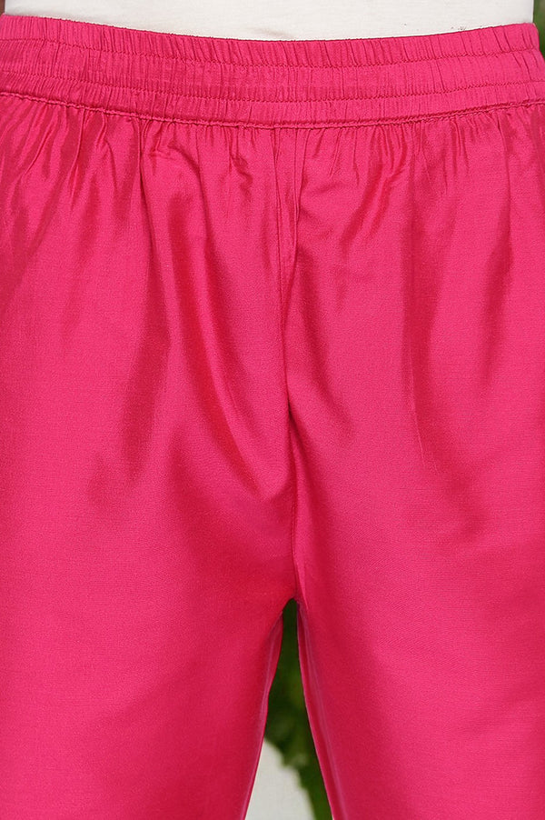 Fuschia Pink Printed Rayon Straight Kurta, Straight Pant and Dupatta Set