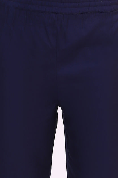 Deep Blue Floral Foil Printed Sleeveless Rayon Anarkali Kurta, Straight Pants and Dupatta Set