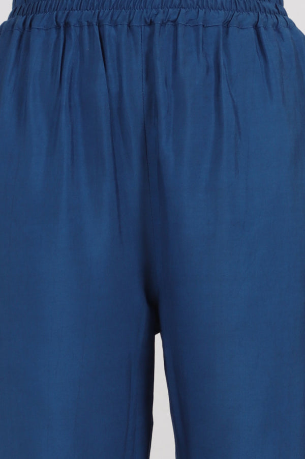 Blue Floral Printed Chiffon Spaghetti Kurta, Pants and Dupatta Set