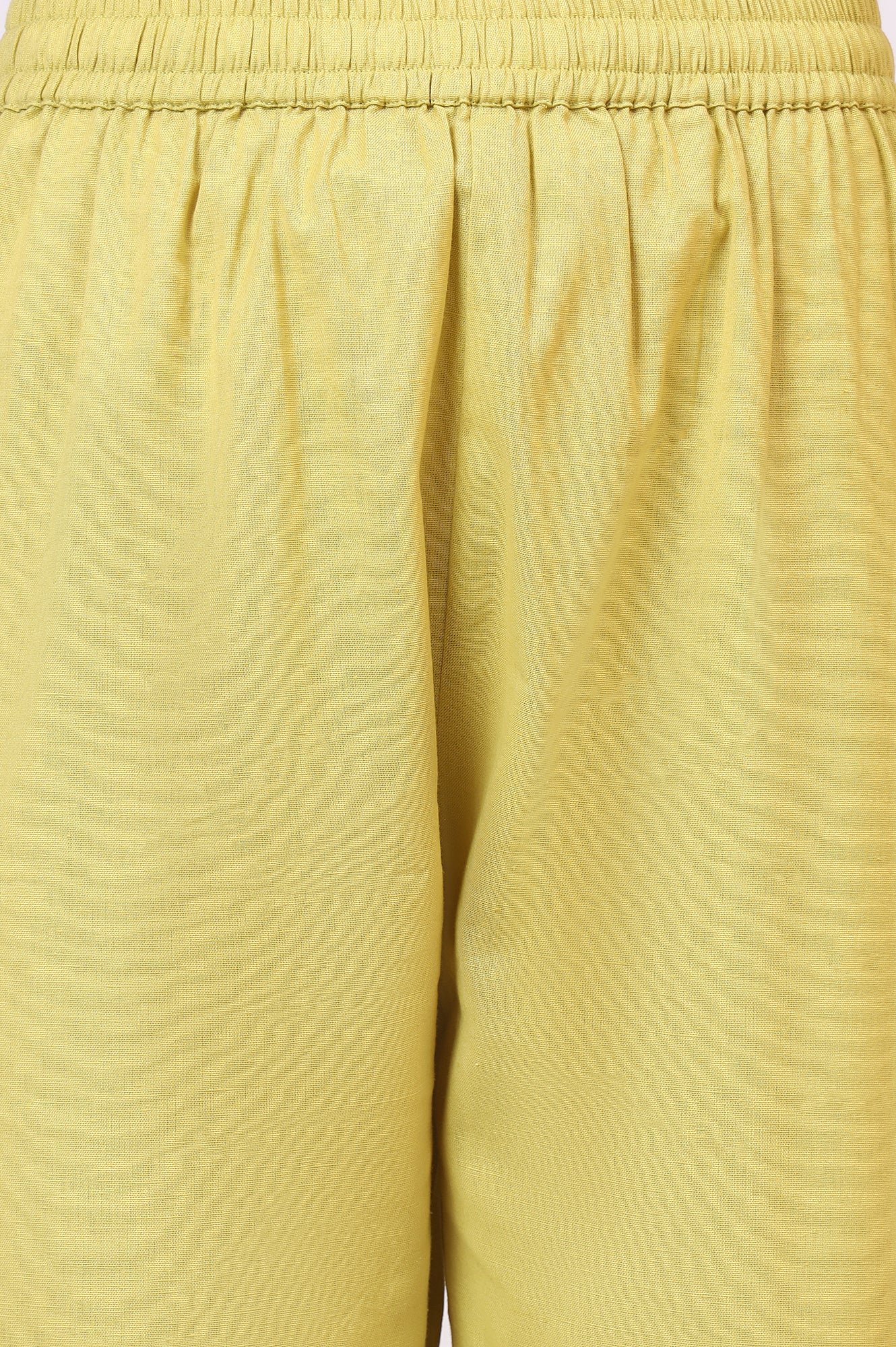 Light Green Embroidered Textured Cotton Flared Kurta, Pants and Dupatta Set