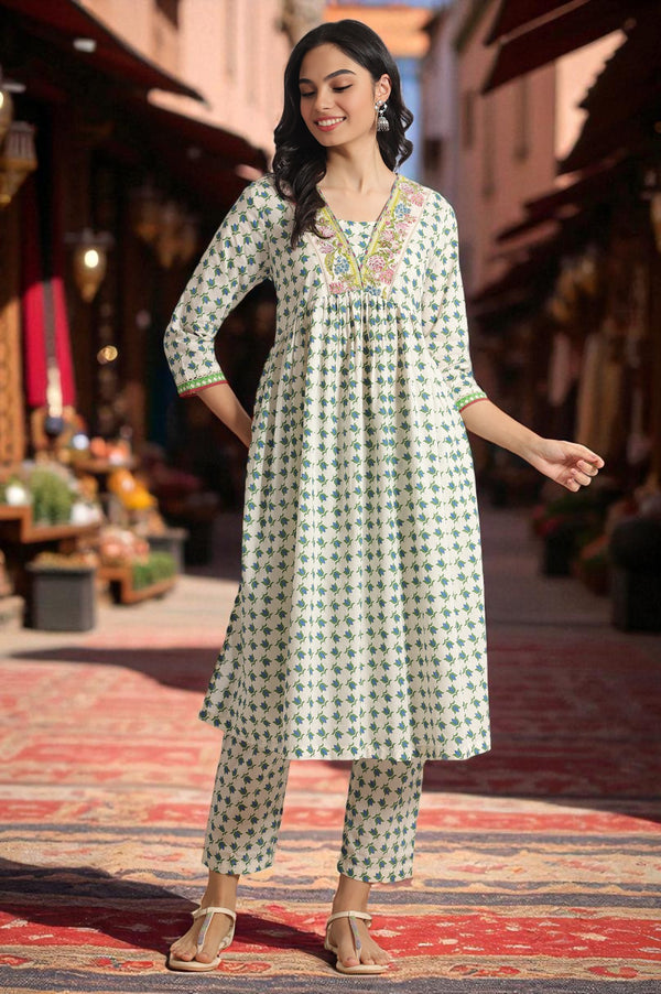 White Lotus Printed Pure Cotton Kurta and Pants Co-ord Set
