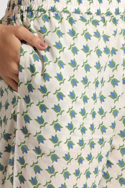 White Lotus Printed Pure Cotton Kurta and Pants Co-ord Set