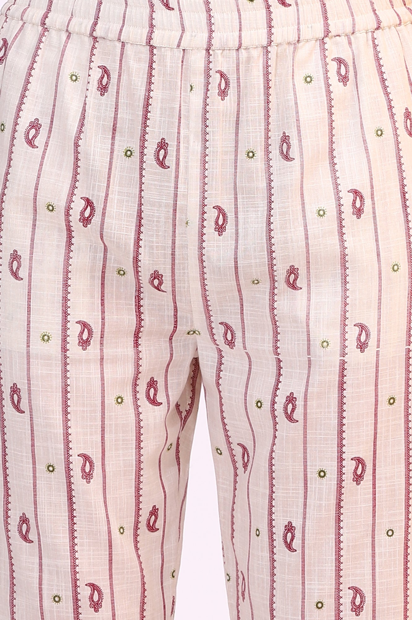 Off-White Paisley Printed Pure Cotton Straight Kurta, Pants and Dupatta Set