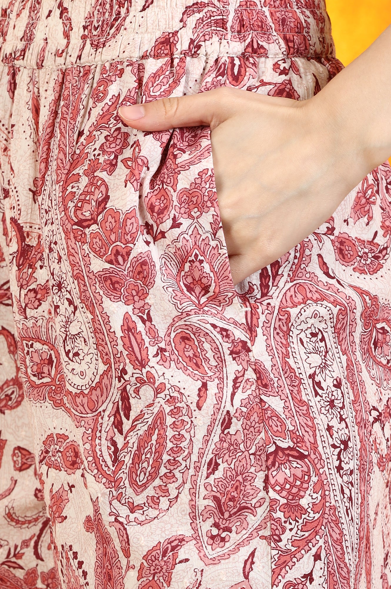 White Paisley Printed Swiss Dot Cotton Spaghetti Kurta, Pants and Dupatta Set