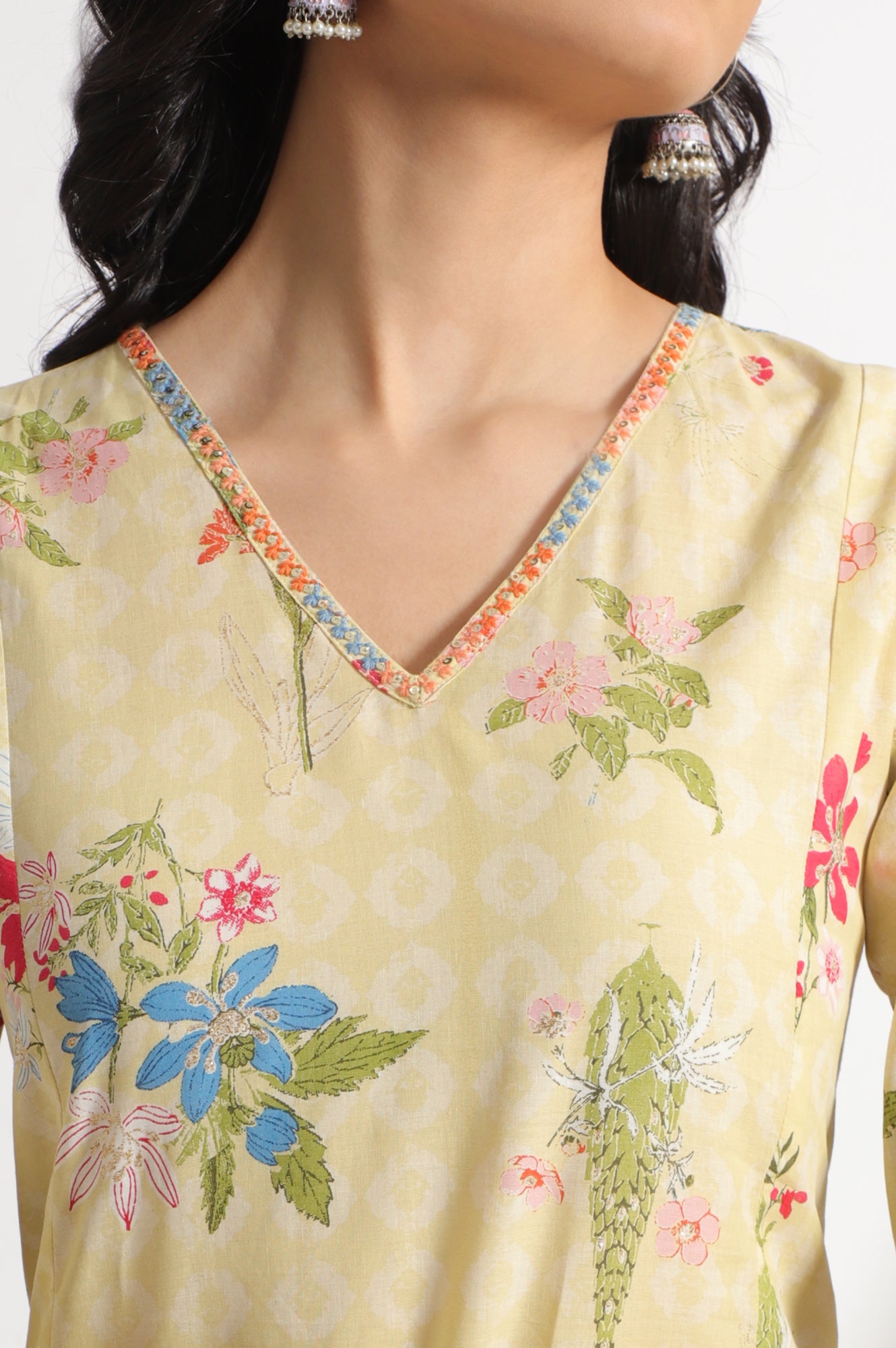 Yellow Floral Printed A-line Pure Cotton Kurta and Leggings Set