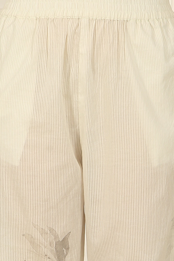 Off-White Floral Printed Organza Shirt Kurta and Pants Co-ord Set