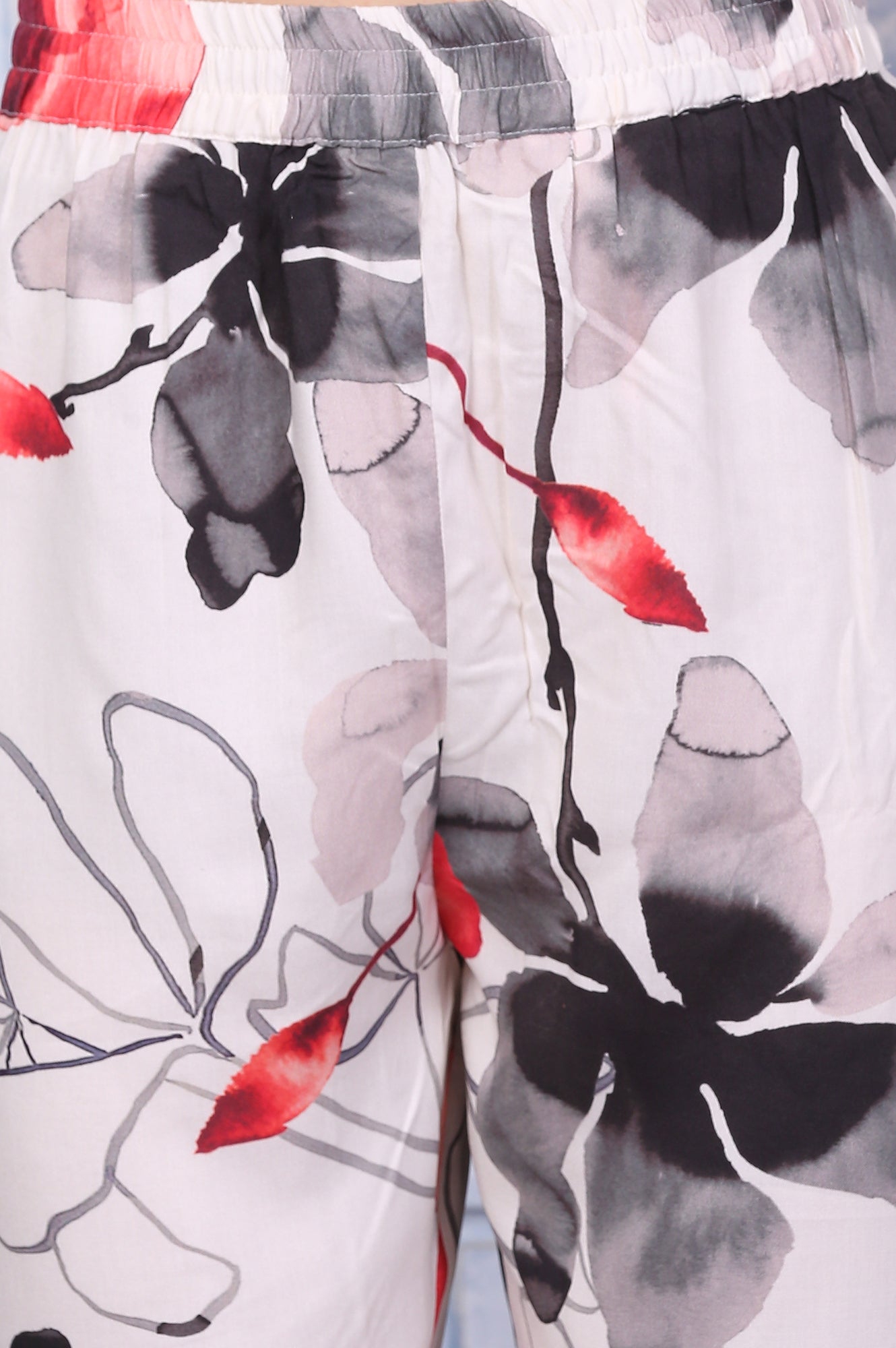 White Bold Floral Printed Chiffon Spaghetti Anarkali Kurta, Pants and Dupatta Set