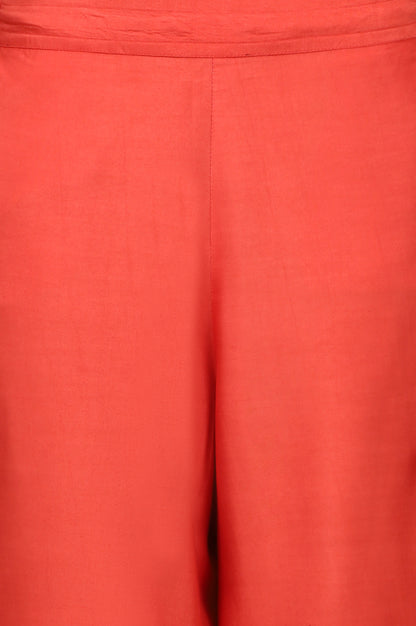 Crimson Red Bold Floral Printed Organza Sleeveless Flared Kurta, Pants and Dupatta Set