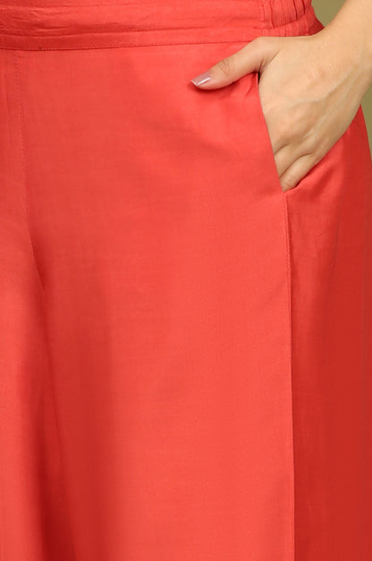 Crimson Red Bold Floral Printed Organza Sleeveless Flared Kurta, Pants and Dupatta Set