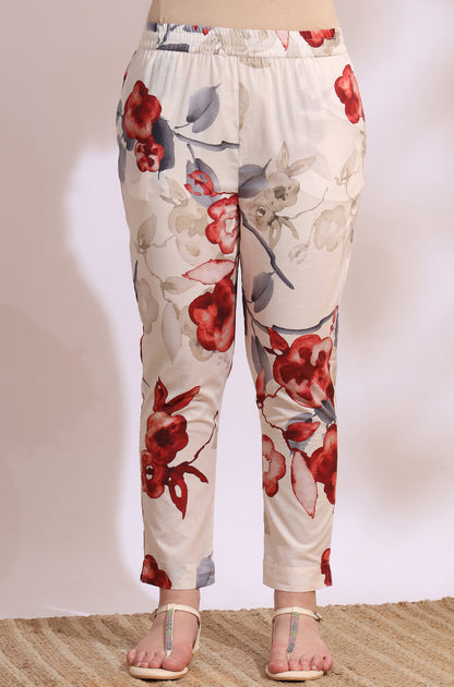 White Bold Floral Printed Pure Cotton Straight Kurta and Pants Co-Ords Set
