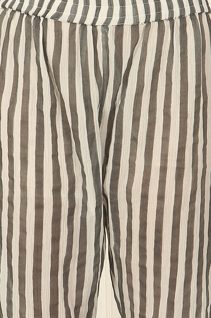 White and Black Floral Printed Kota Flared Kurta and Pants Set