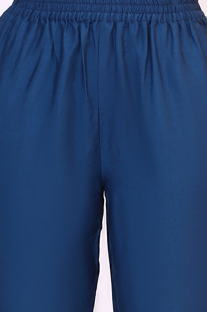 Blue Chintz Floral Printed Chiffon Anarkali Kurta, Straight Pants and Dupatta Set