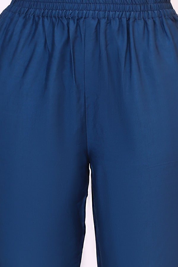 Blue Chintz Floral Printed Chiffon Anarkali Kurta, Straight Pants and Dupatta Set