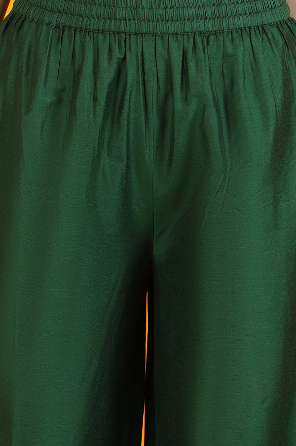 Emerald Green Embroidered Panelled Kurta, Flared Pants and Dupatta Set