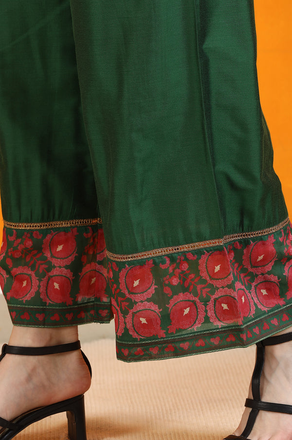 Emerald Green Embroidered Panelled Kurta, Flared Pants and Dupatta Set