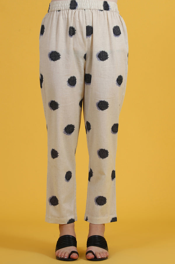 White Polka Dots Cotton Flax A-line Kurta and Pants Co-ord Set