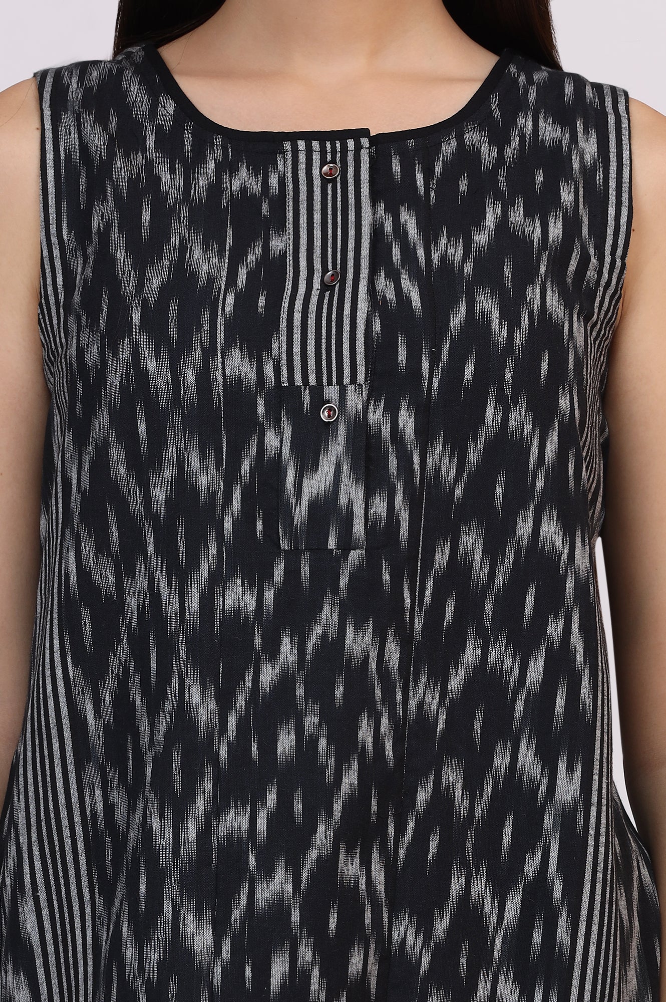 Black Ikkat Pure Cotton Straight Kurta and Pants Co-ord Set