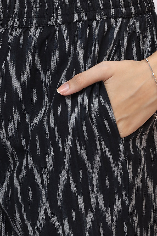 Black Ikkat Pure Cotton Straight Kurta and Pants Co-ord Set