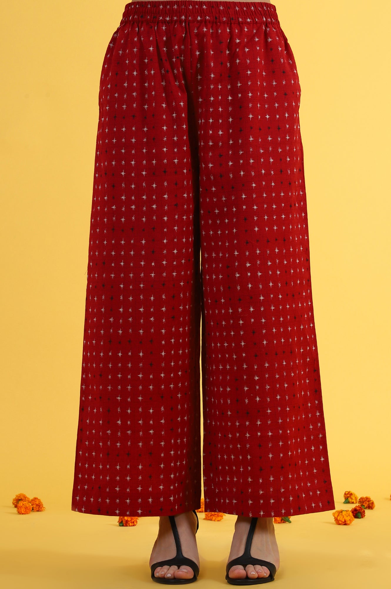 Red Abstract Printed Cotton Flax Sleeveless Straight Kurta and Pants Co-ord Set