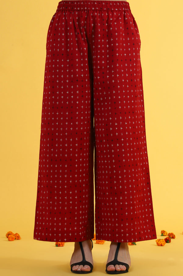 Red Abstract Printed Cotton Flax Sleeveless Straight Kurta and Pants Co-ord Set