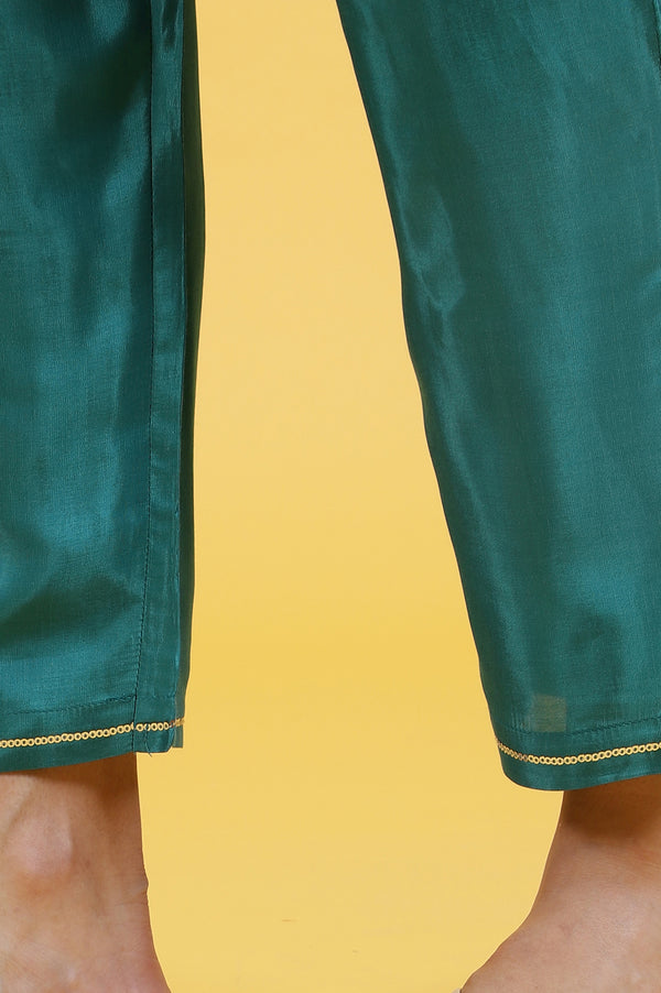 Green Embroidered Rayon Straight Kurta and Straight Pants Co-ord Set