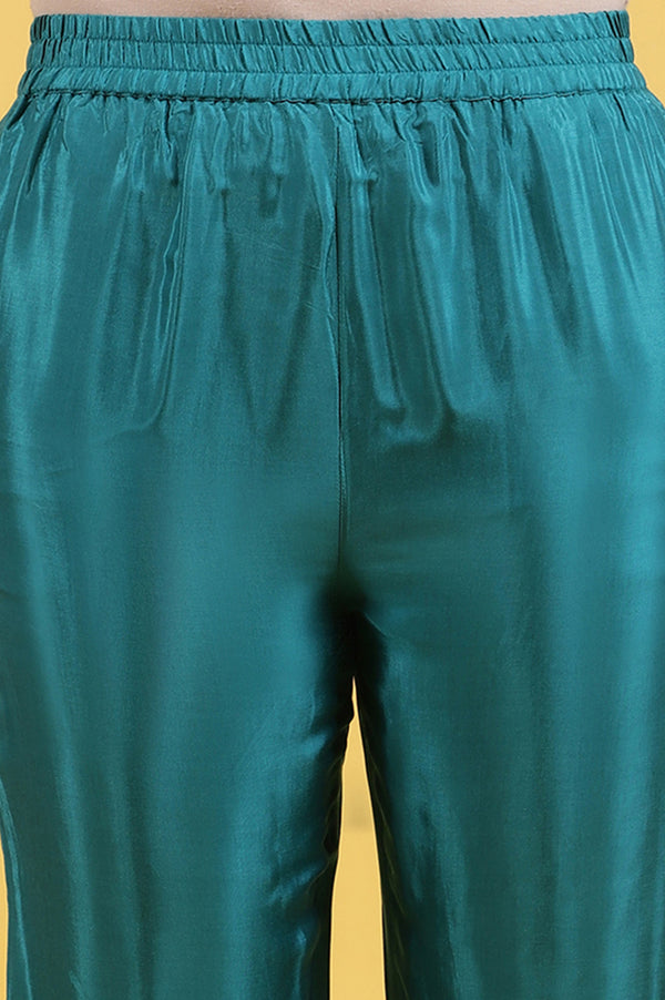 Green Embroidered Rayon Straight Kurta and Straight Pants Co-ord Set