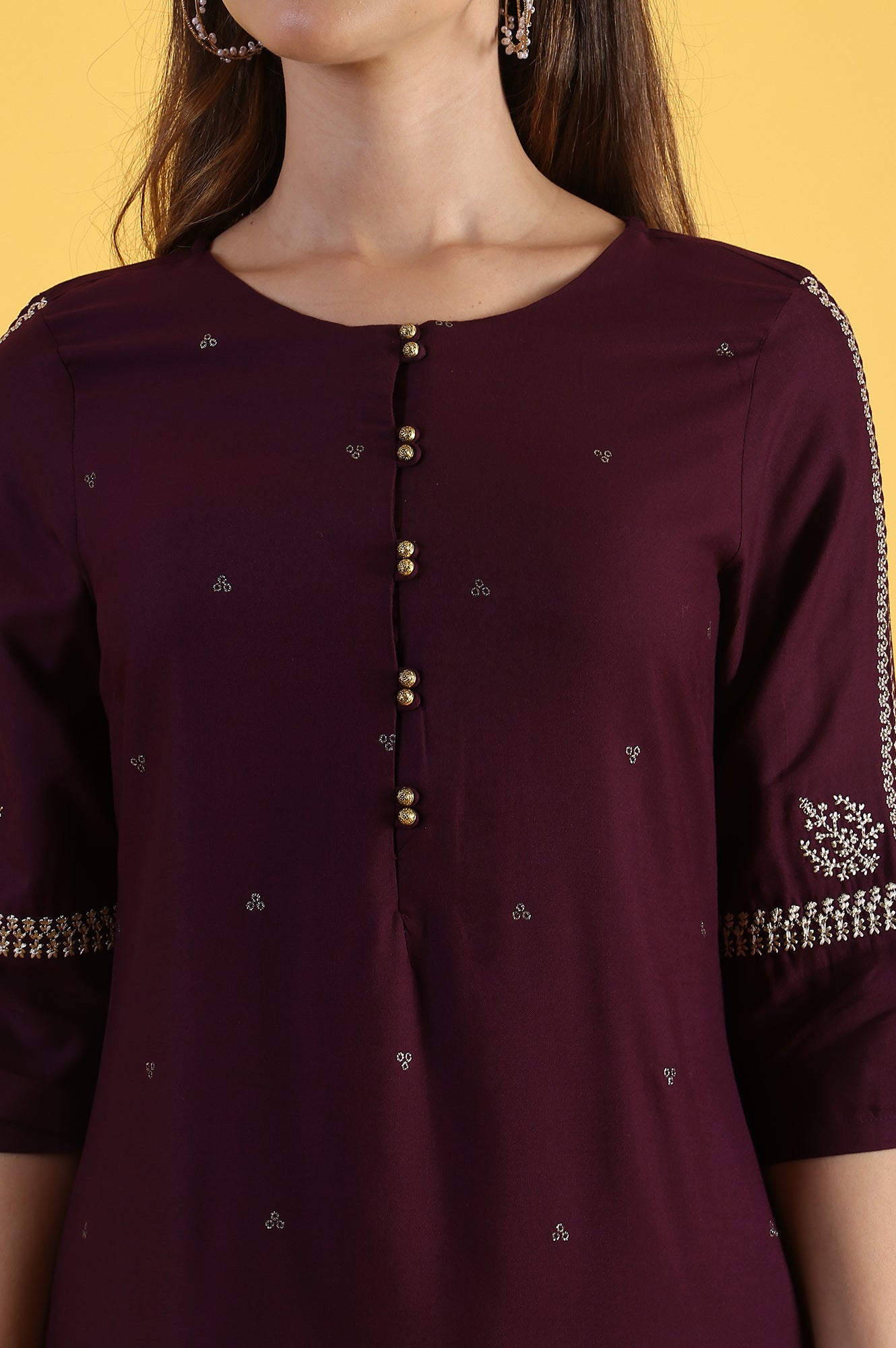 Purple Embroidered Straight Kurta and Straight Pants Set with Sequin Work