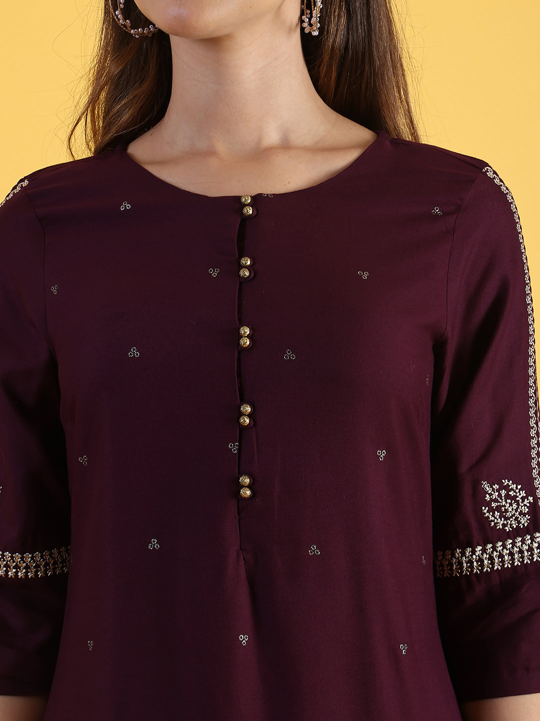Purple Embroidered Straight Kurta and Straight Pants Set with Sequin Work