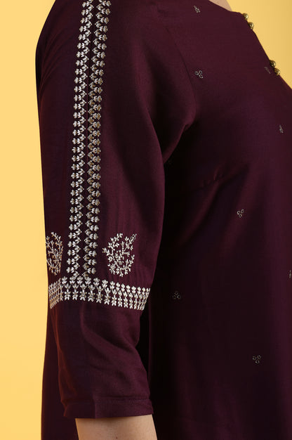 Purple Embroidered Straight Kurta and Straight Pants Set with Sequin Work