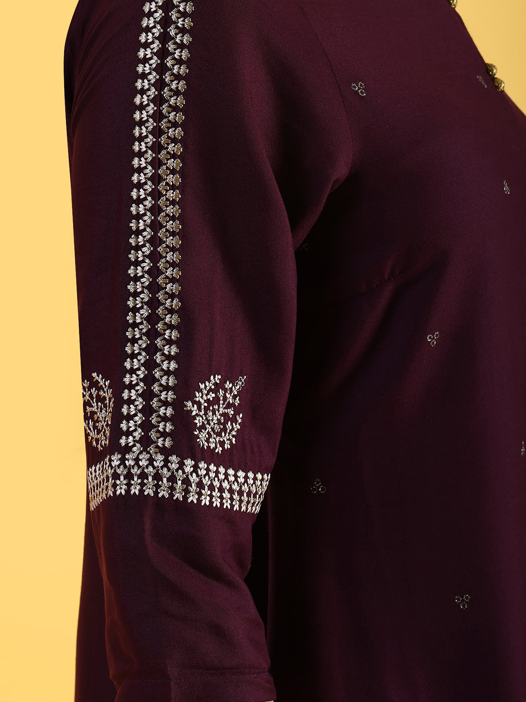 Purple Embroidered Straight Kurta and Straight Pants Set with Sequin Work