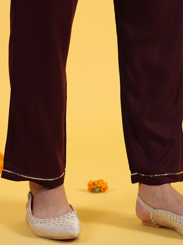 Purple Embroidered Straight Kurta and Straight Pants Set with Sequin Work