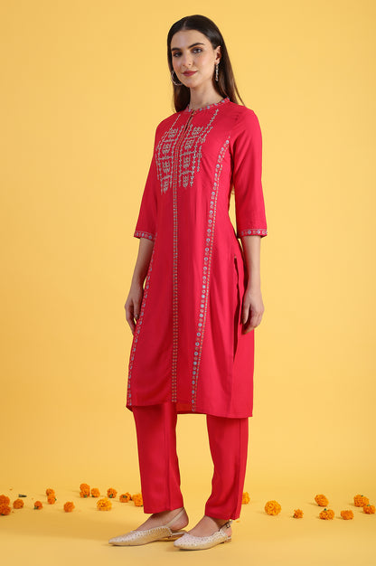 Purple Embroidered Straight Kurta and Straight Pants Set with Sequin Work
