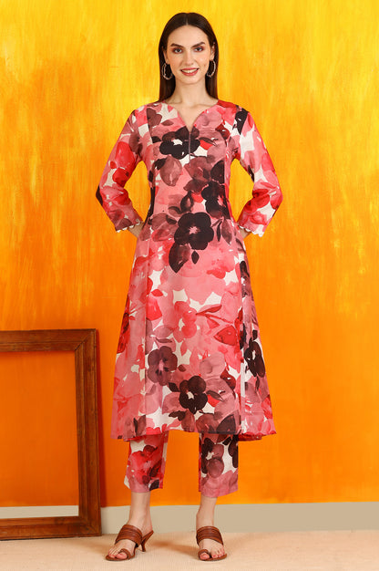 Red Bold Floral Printed Modal A-line Kurta and Pants Co-ord Set