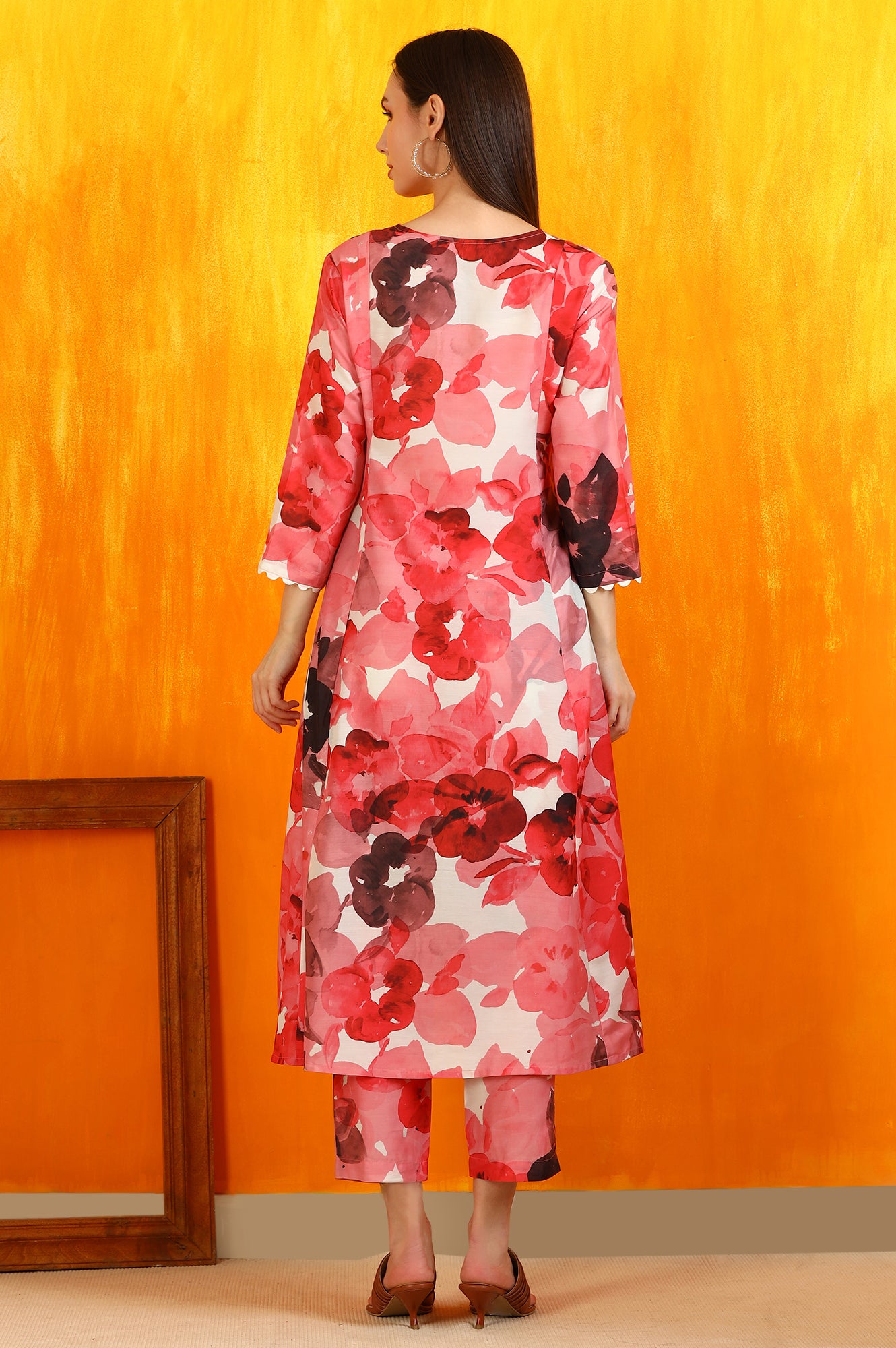 Red Bold Floral Printed Modal A-line Kurta and Pants Co-ord Set