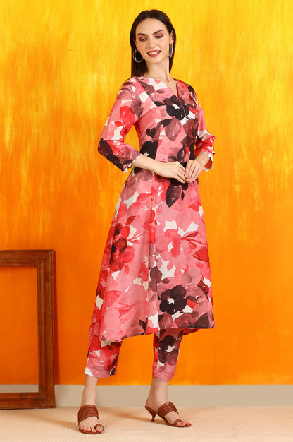 Red Bold Floral Printed Modal A-line Kurta and Pants Co-ord Set